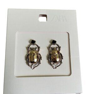 Zara Maxi Beetle Insect Earrings – Gold Statement Jewelry with Crystal Detail